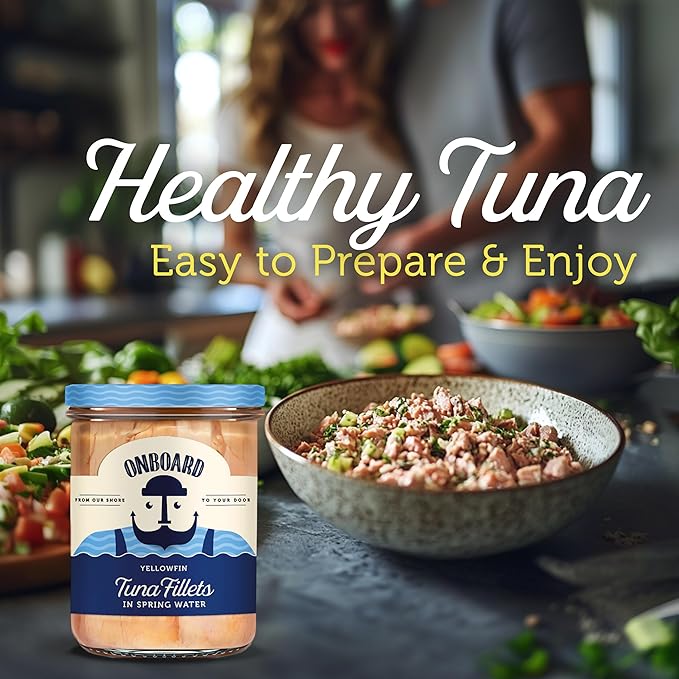 ONBOARD Yellowfin Tuna Fillets, Mediterranean Seafood Diet | Pescatarian Jarred Atun, Fresh Sea