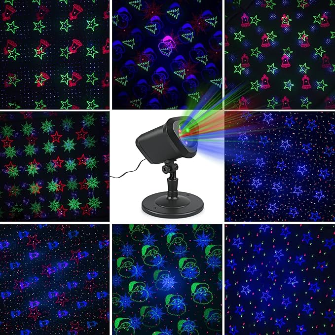 RGB Laser Christmas Lights - Indoor/Outdoor, 3 Colors, Multiple Patterns, Waterproof with Remote