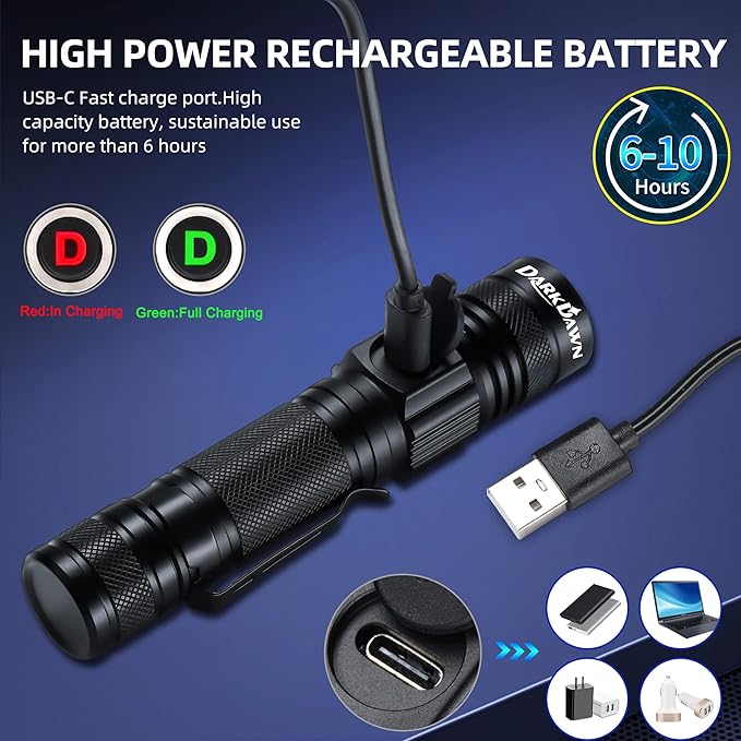 DARKDAWN UV 395nm Light Flashlight USB Rechargeable Ultraviolet LED Woods Lamp Portable Blacklight