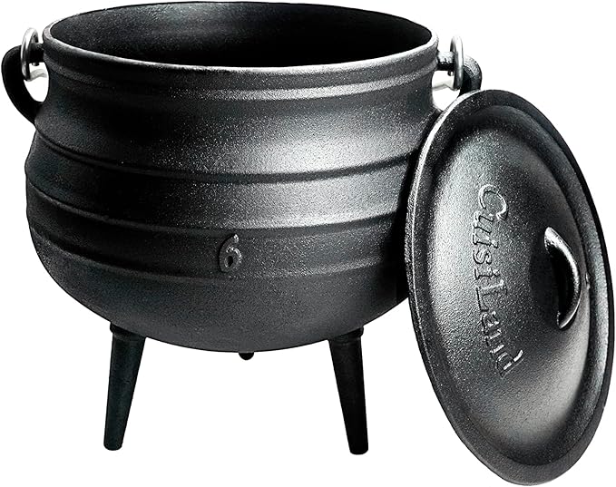 Cuisiland 14QT Cast Iron Potjie Cauldron Pot with Lid & 3 Legs – Pre-Seasoned South African-Style