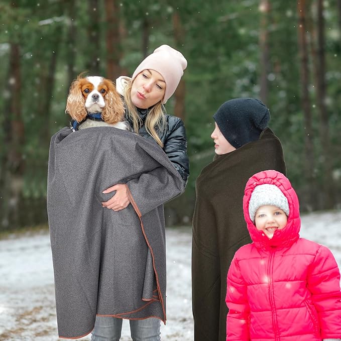 Peryiter 2 Pcs Military Wool Blanket Large 64" x 88" Camping Blanket Survival 3.3 Lbs Each Thick