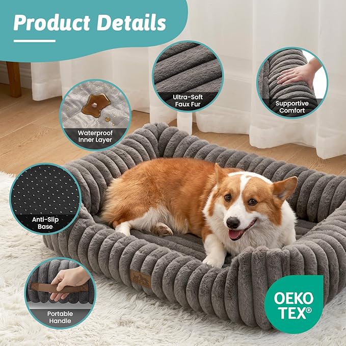 Orthopedic Pet Bed for Small Dogs & Cats - Washable Rectangle Pet Bed with Anti-Slip Bottom, Soft