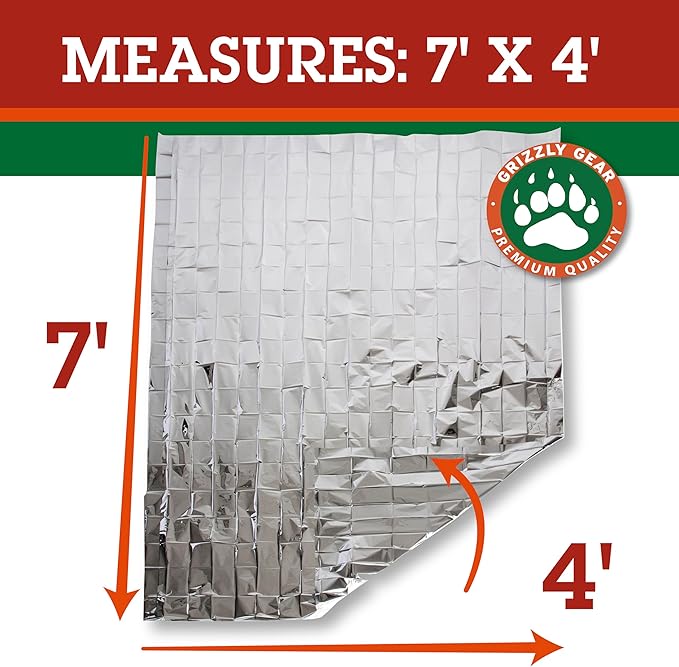 Emergency Mylar Blanket 4 Pack- 7' x 4' 1/3" Thermal Weatherproof Survival Gear- Durable Tearproof