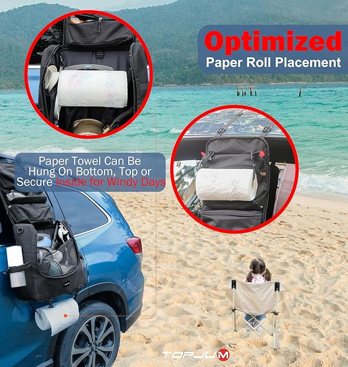 Camp Kitchen Organizer, Cooking Tools Storage Caddy Bag, Multi-Pockets, Paper Towel Holder