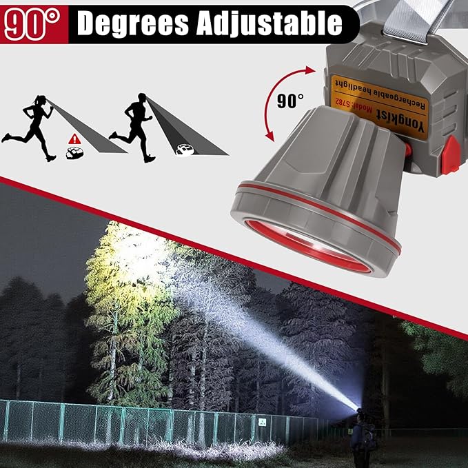 Super Bright Coon Hunting Headlamp, High Lumen LED Headlight with Battery Level Display, Waterproof