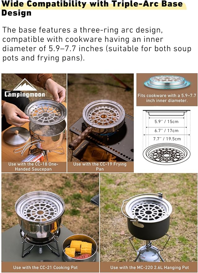 CAMPINGMOON Φ6.1'' Stainless Steel Double-layer Steamer for Diameter 5.9" to 7.7" cookers S363-2S