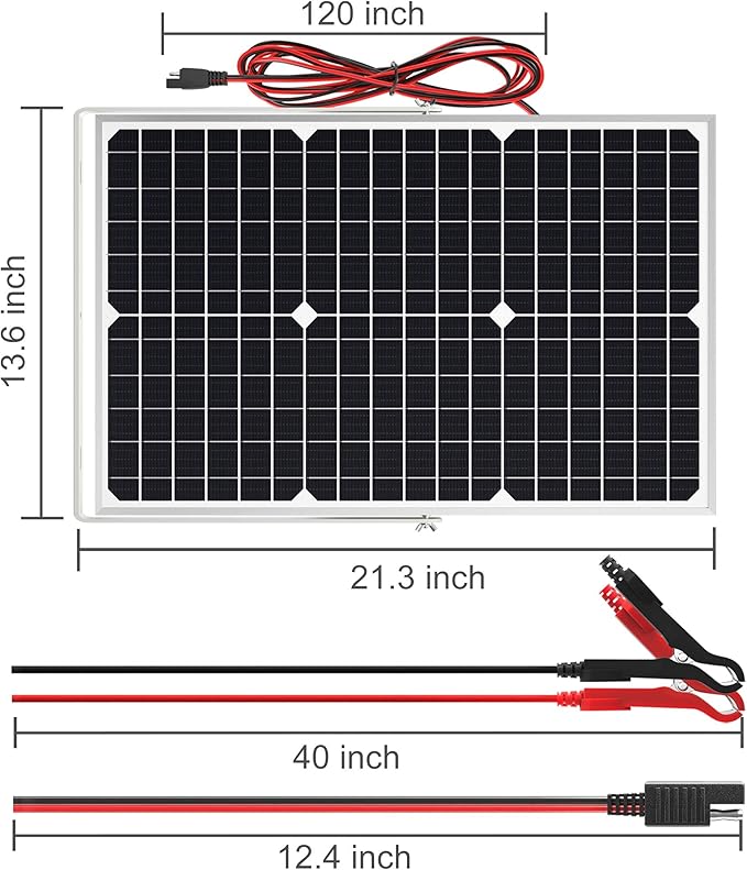 SOLPERK Solar Panel Kit 30W 12V, Solar Battery Trickle Charger Maintainer + Upgrade Waterproof