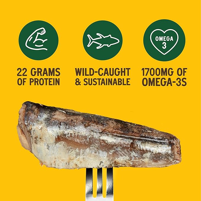 Season Sardines in Extra Virgin Olive Oil - Wild Caught, 22g of Protein, Keto Snacks, More Omega