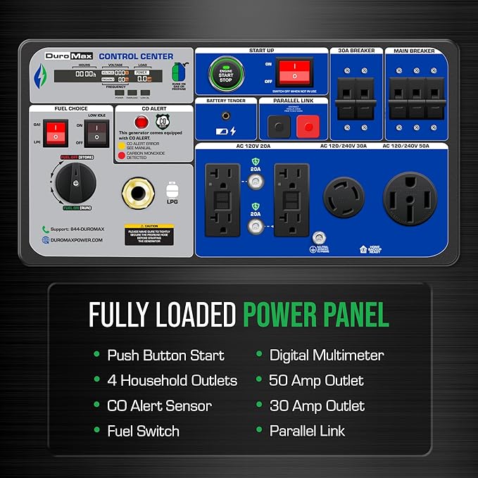 DuroMax XP9500iH 9,500-Watt Dual Fuel Portable Digital Inverter Generator - Gas & Propane, Remote