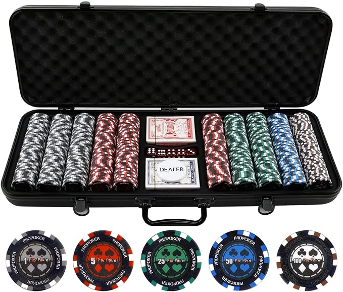 Pro Poker Chips, Poker Set - 13.5g 500 Piece Casino Clay Poker Chips with Denomination Numbers for