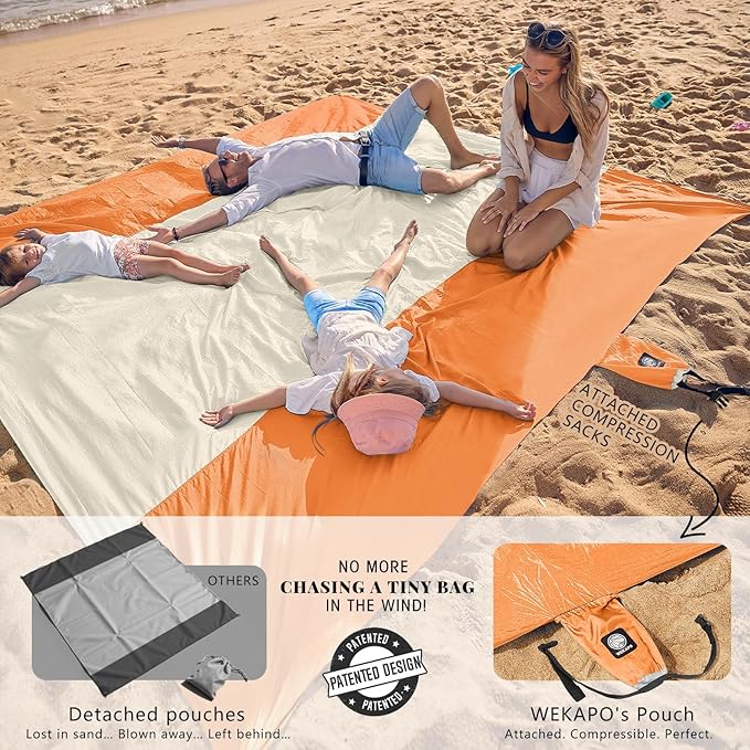 WEKAPO Beach Blanket Sandproof Waterproof, Extra Large Beach Mat, Oversized & Compact Sand Free Mat