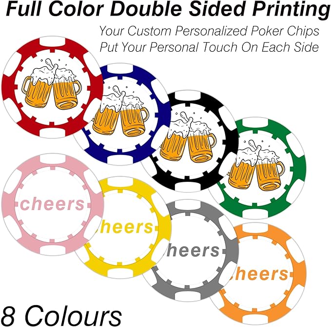 Custom Poker Chips 50 Pcs, Personalized Full Color Chips with Your Logo, Text, or Design, 11.5g