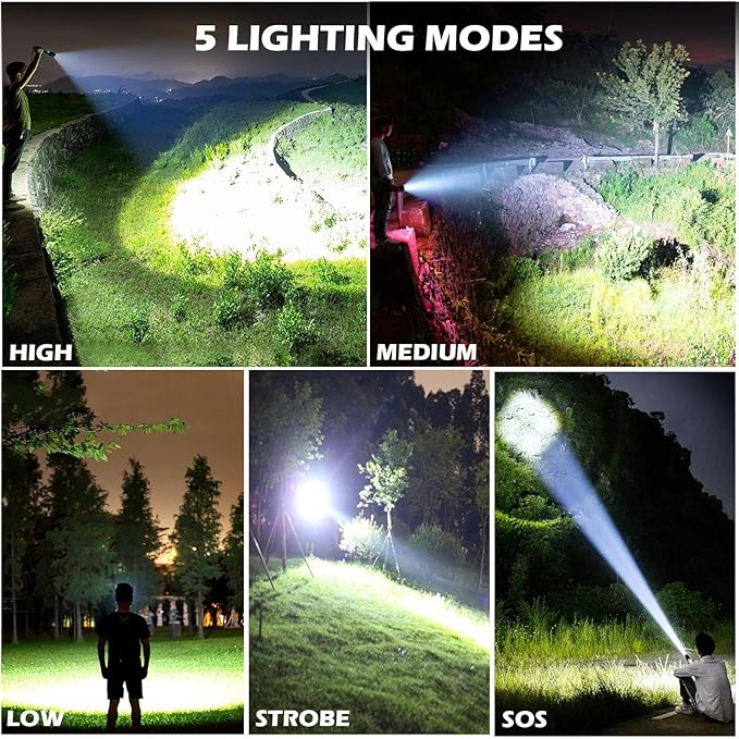 Rechargeable Flashlights 90,000 Lumens, Super Bright LED Flashlight High Lumens with USB Cable, 5