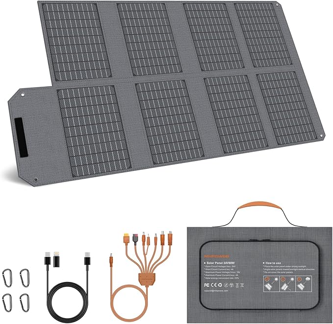 80W Foldable Solar Panel, Portable Solar Charger with 4 Ports (DC/USB-C/2xUSB-A) & 7-in-1