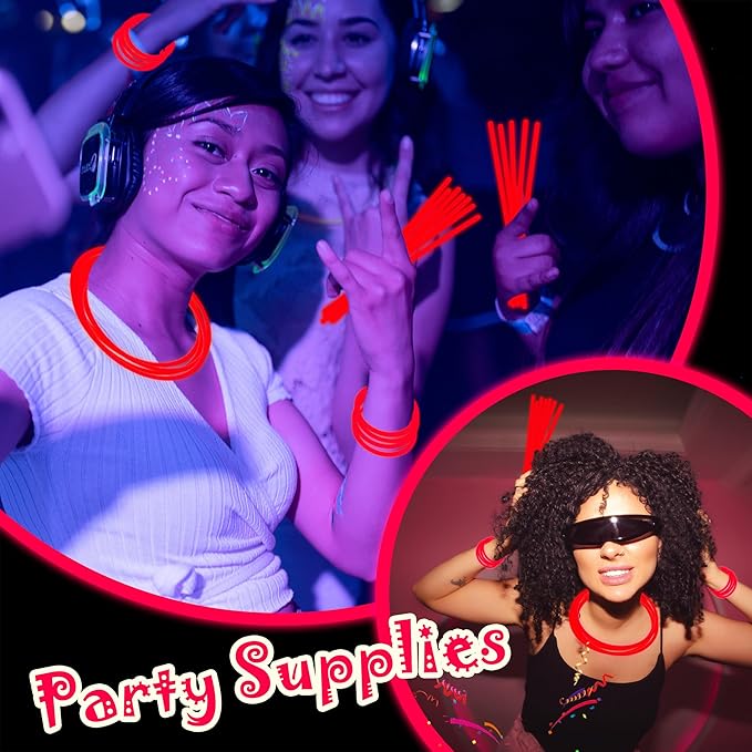 100 pk 8" Glow Sticks Bulk Party Favors, Light up Glow Necklaces & Bracelets in the Dark Party