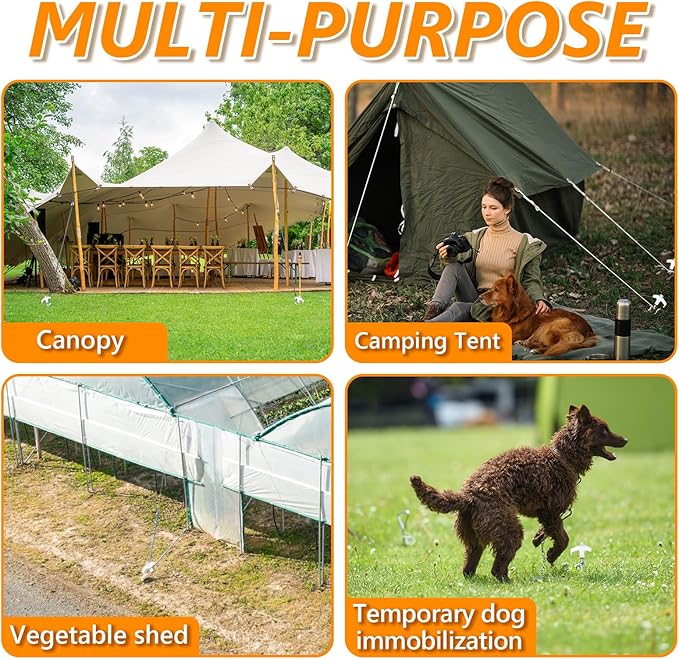 8" Screw in Tent Stakes Heavy Duty, Ground Anchors Screw in, Metal Threaded Tent Spikes, Camping