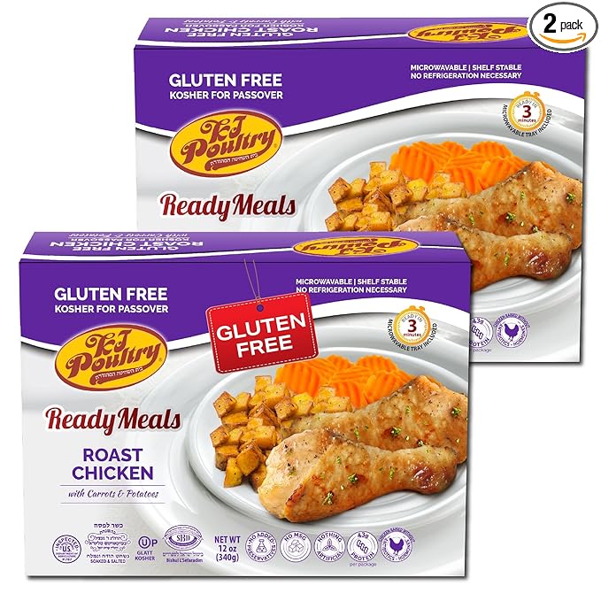 KJ Poultry Kosher for Passover Gluten Free Meals, Roast Chicken with Potato & Carrots, Halal, (2