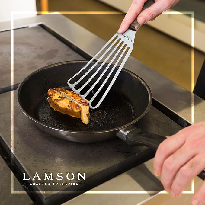 Lamson 3" x 6" Chef's Slotted Turner with Walnut Handle - Left-Hand