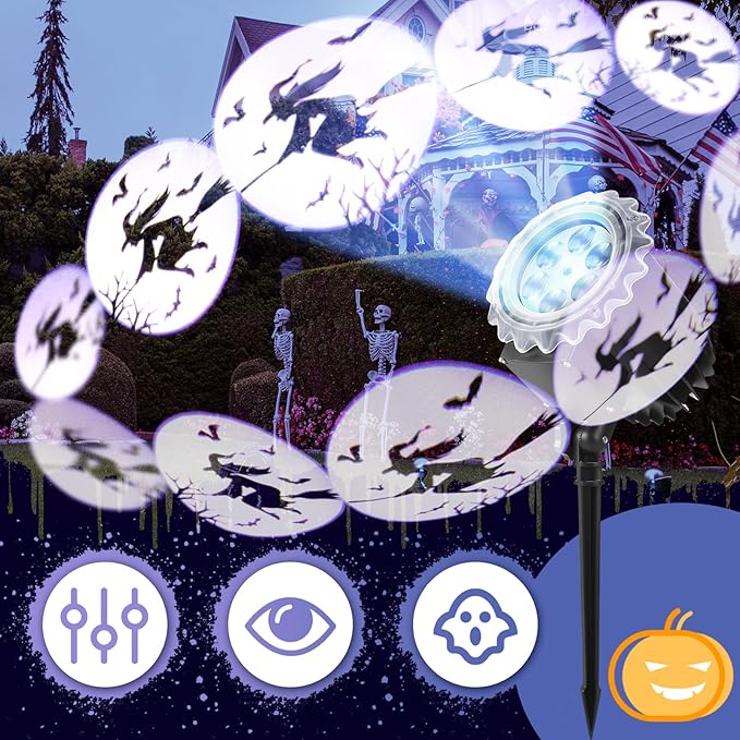 Halloween Projector Light with 1 Film Slides Holiday LED Projector Lights Outdoor Reflectors