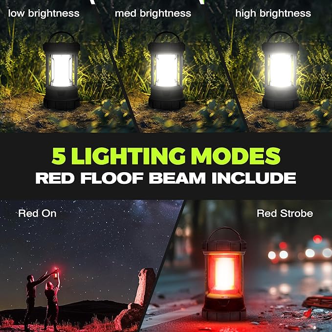 Camping Lantern, 3000LM LED Rechargeable Battery Operated Lantern, 5 Light Modes, COB Waterproof