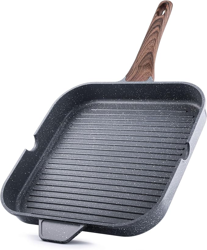 SENSARTE Nonstick Grill Pan for Stove Tops, Versatile Griddle with Pour Spouts, Square Big Cooking
