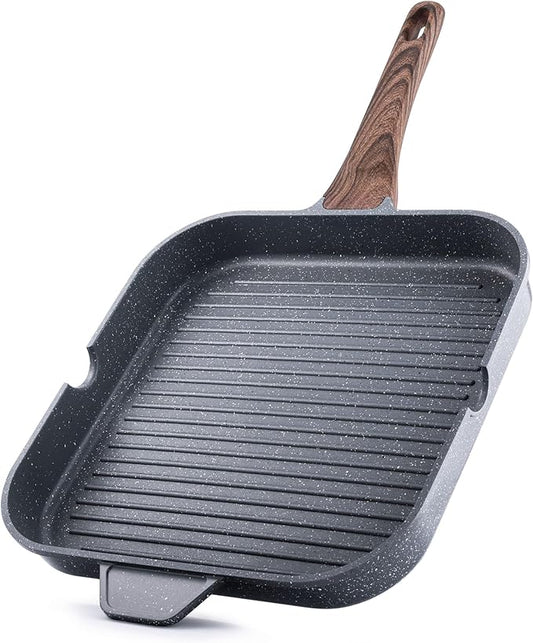 SENSARTE Nonstick Grill Pan for Stove Tops, Versatile Griddle with Pour Spouts, Square Big Cooking