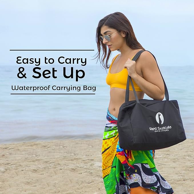 Red Suricata Family Beach Tent & Canopy, UPF50 Sun Shade, 4 Aluminum Poles, Sand Shovel, Medium