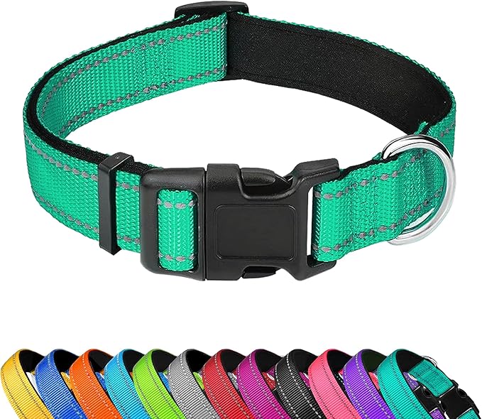 Reflective Dog Collar, Adjustable Soft Neoprene Padded Nylon Pet Collars with Buckle for Puppy and