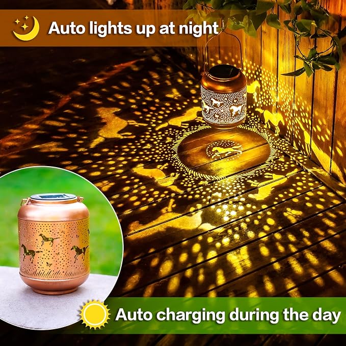 Horse Solar Lanterns Outdoor Waterproof Hanging Solar Lights Horse Gifts for Women Men Metal LED
