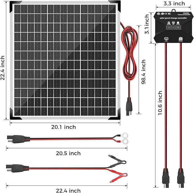 Solar Panel Kit 50W 12V, Solar Battery Trickle Charger Maintainer, Waterproof Solar Panel + Upgrade