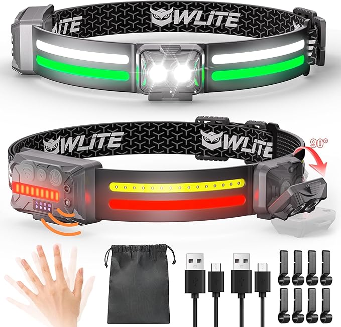 EGUKU Headlamp Rechargeable, 2Pack Rechargeable LED Headlamps 1200Lumens 2 COB 260°Wide Beam