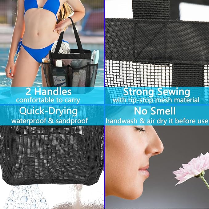 Mesh Shower Caddy Portable for College Dorm Room Essentials, 8-Pocket Large Shower Basket Tote Bag