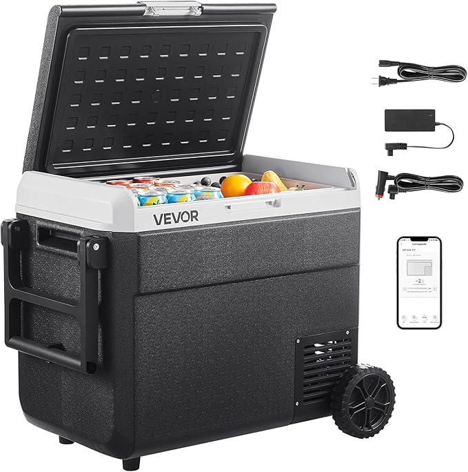 VEVOR 63.4QT/60L Car Fridge, Portable Electric Cooler with Wheels and Handle, -4℉~68℉, 12/24V DC