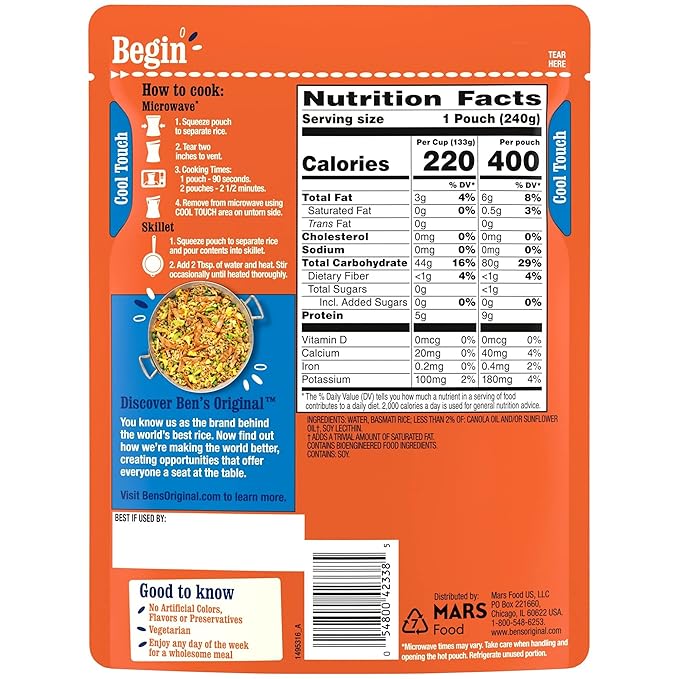 BEN'S ORIGINAL Ready Rice Basmati Rice, Easy Side Dish, 8.5 oz Pouch (Pack of 12)