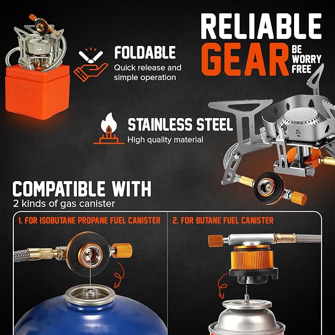 Camping Cookware Mess Kit Set with Stove - Backpacking Camping Pots and Pans Set, All in One