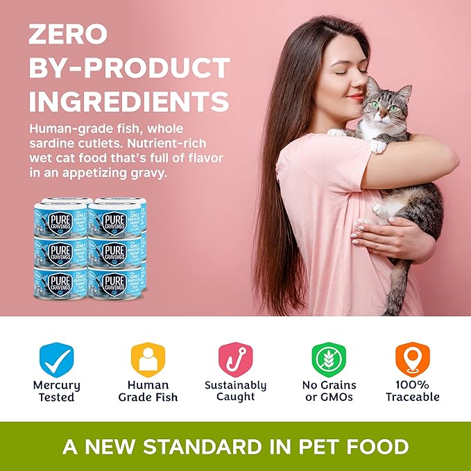 Pure Cravings Wet Cat Food Canned Tuna Cutlets in Gravy, 100% Mercury-Tested, Moist Can Fish for