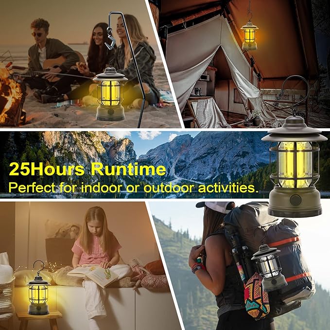 Rechargeable Portable LED Camping Lanterns, Vintage Style Tabletop Lantern, Stepless Dimming