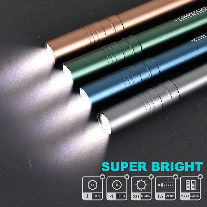 FASTPRO 6-Pack Pen Light, Aluminum LED Penlights with Batteries Included & Pre-Installed, Pocket