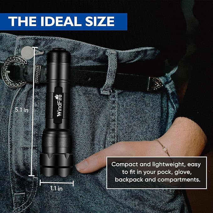 WINDFRIE 2 Pack LED Tactical Flashlights, Single Mode Handheld Flashlights, Bright EDC Emergency