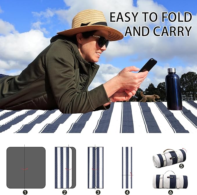 HX&OD Outdoor Picnic Blanket Extra Large, 80”x80” Waterproof Picnic Mat Foldable Camping Blanket