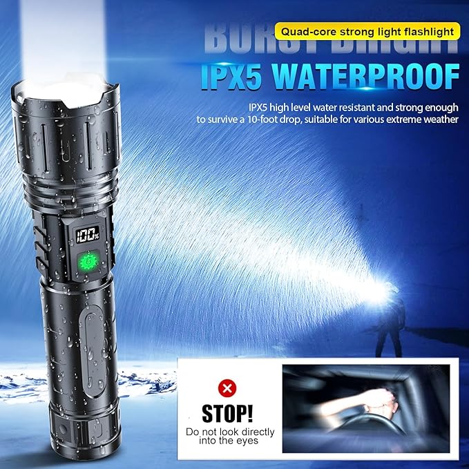 Hoxida Flashlights High Lumens Rechargeable - 2000 Lumens Long Beam Super Bright LED Flash Light
