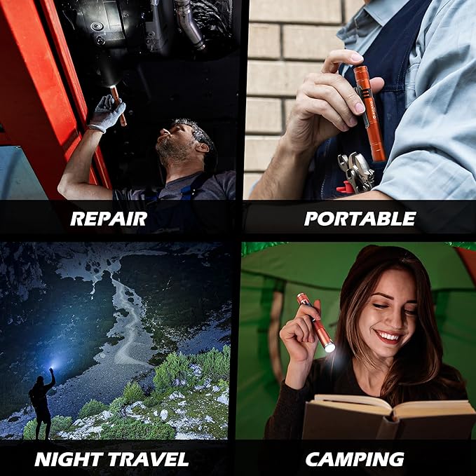 FORTO 3 Pack Pen Light 200 Lumen Pocket Flashlight, IP67 Waterproof and 2 Modes, with AAA Batteries