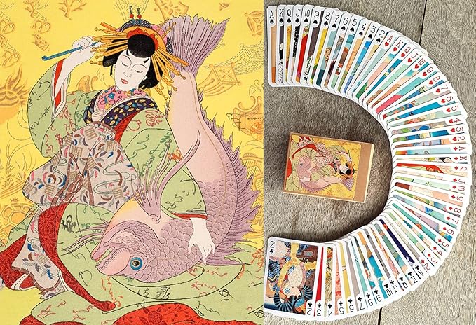 Vintage Japan Playing Cards (Poker Deck 54 Cards All Different) Vintage Japan Engraving Watercolor