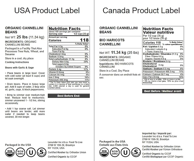 Food to Live Organic Cannellini Beans, 25 Pounds ??Non-GMO, Dried White Kidney Beans, Sproutable