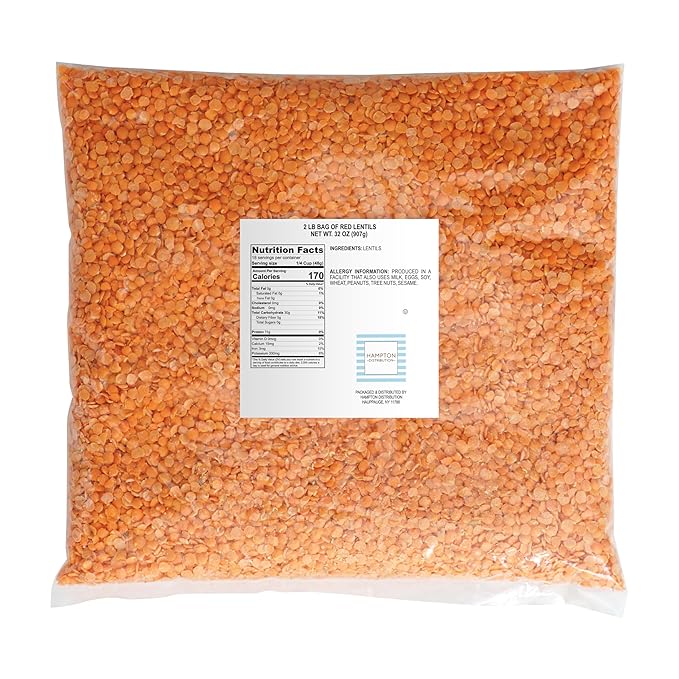 Red Split Lentils, 2 Pound Bulk Bag