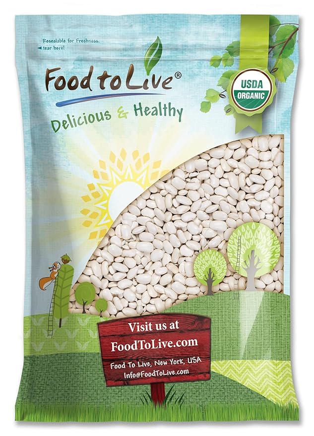 Food to Live Organic White Kidney Beans, 10 Pounds Whole Raw Dried Beans, Vegan, Kosher, Bulk. Rich