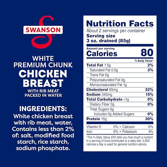 Swanson White Premium Chunk Canned Chicken Breast in Water, 12.5 OZ Can (Case of 12)