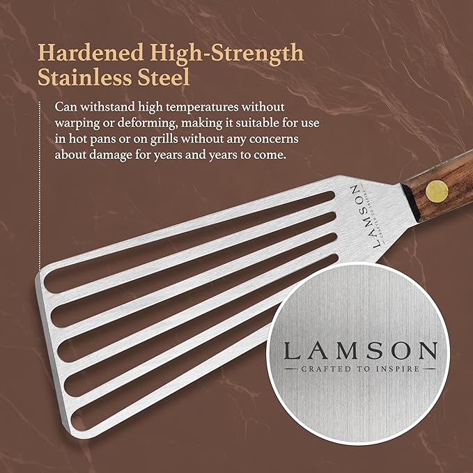 Lamson 3" x 6" Chef's Slotted Turner with Walnut Handle - Left-Hand