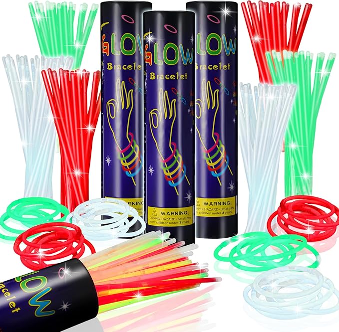 Hanaive 300 Pcs Glow Sticks Bulk 8 Inch Glow in The Dark Party Favors Neon Bracelets and Necklaces