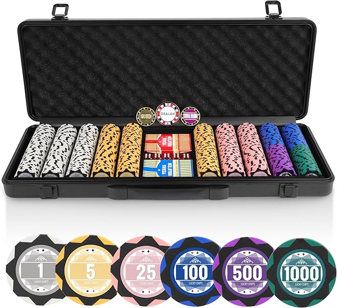 ORIENGEAR Poker Chip Set with Denominations 500 PCS with 14 Gram Numbered Clay Chips, Texas